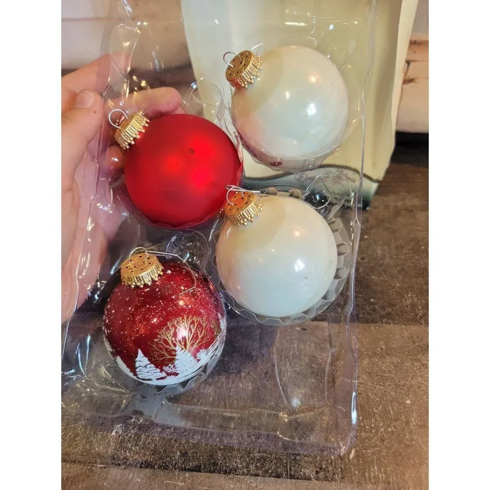 Krebs snowman red white snow blown‎ glass ball ornament Xmas decor set